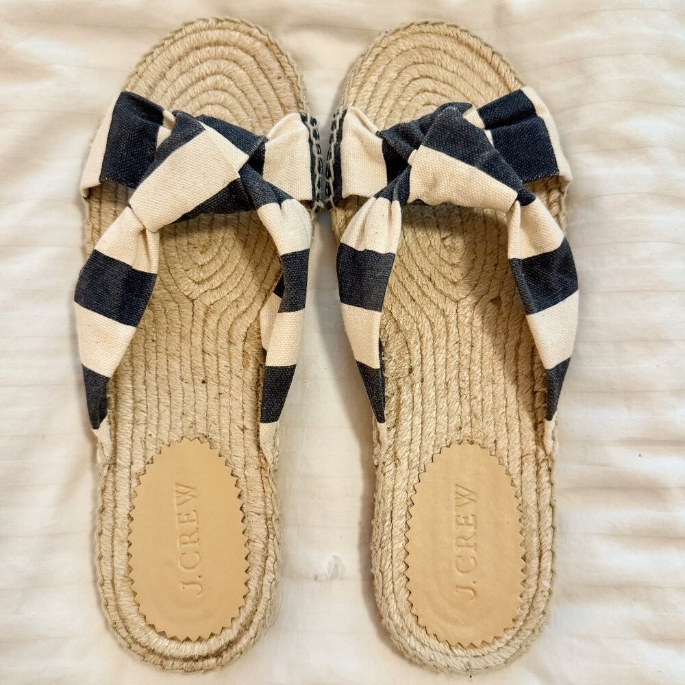 J. Crew Navy and White Striped Knotted Espadrilles Size 8 - Picture 3 of 5